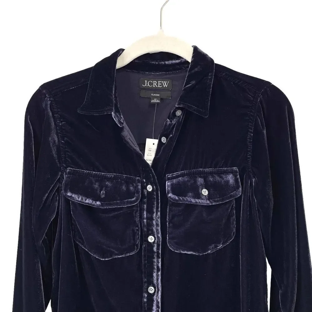 NEW J. Crew‎ Classic-fit velvet button down shirt Size 00  BN140  dark purple